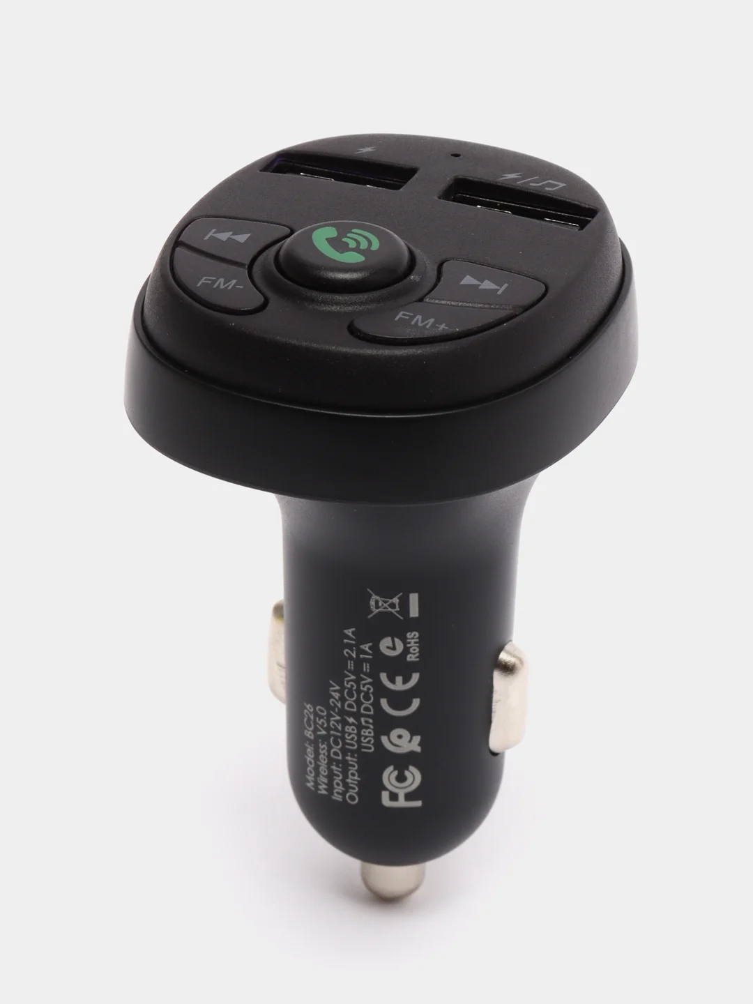 Черный fm модулятор-трансмиттер Bluetooth Borofone BC26, 2 USB, черный