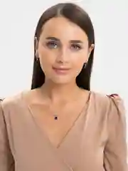 Синий комплект серьги и цепочка, с камнем