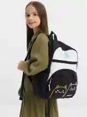 Белый рюкзак школьный для девочек, женский со значками, с плюшевым медведем