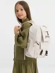 Белый рюкзак школьный, подростковый, студенческий, со значками, с плюшевым медведем
