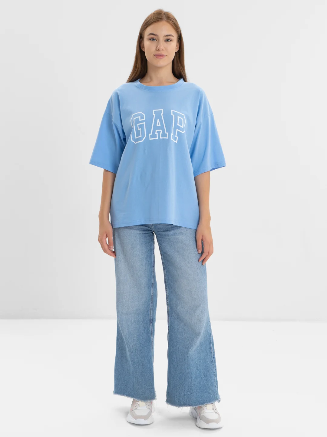 Белый футболка свободного кроя, однотонная, oversize с принтом GAP