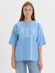 Голубой футболка свободного кроя, однотонная, oversize с принтом GAP