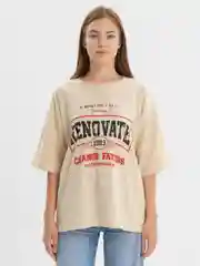 Бежевый женская футболка свободного кроя, однотонная, oversize, с принтом RENOVATE