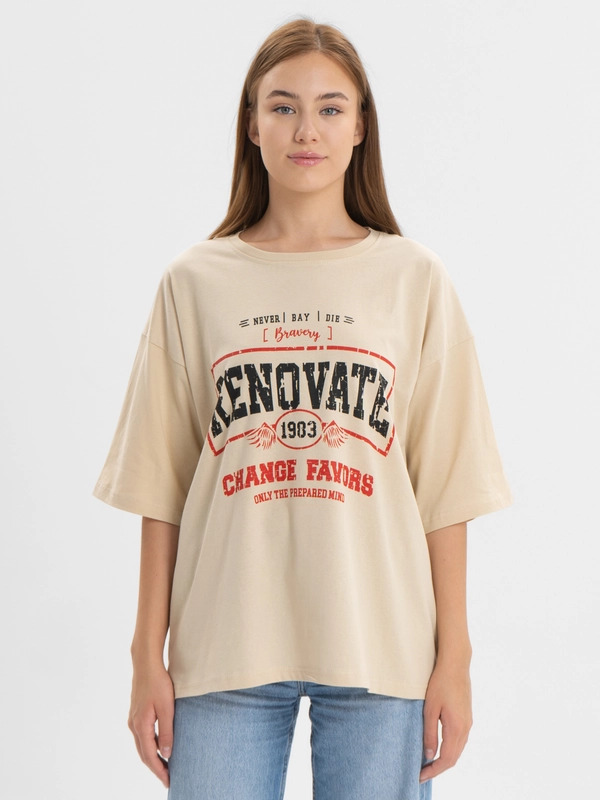 Женская футболка свободного кроя, однотонная, oversize, с принтом RENOVATE