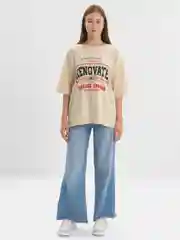 Бежевый женская футболка свободного кроя, однотонная, oversize, с принтом RENOVATE