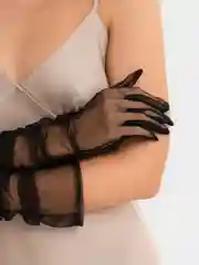 Черный перчатки женские сетчатые, длинные, гипюровые