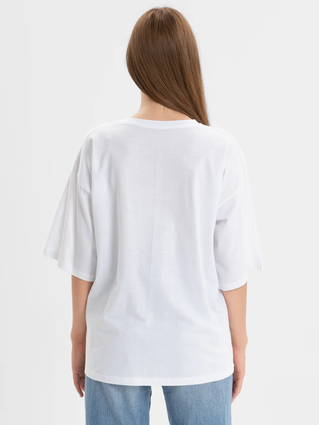 Белый женская футболка свободного кроя, однотонная, oversize, с принтом RENOVATE