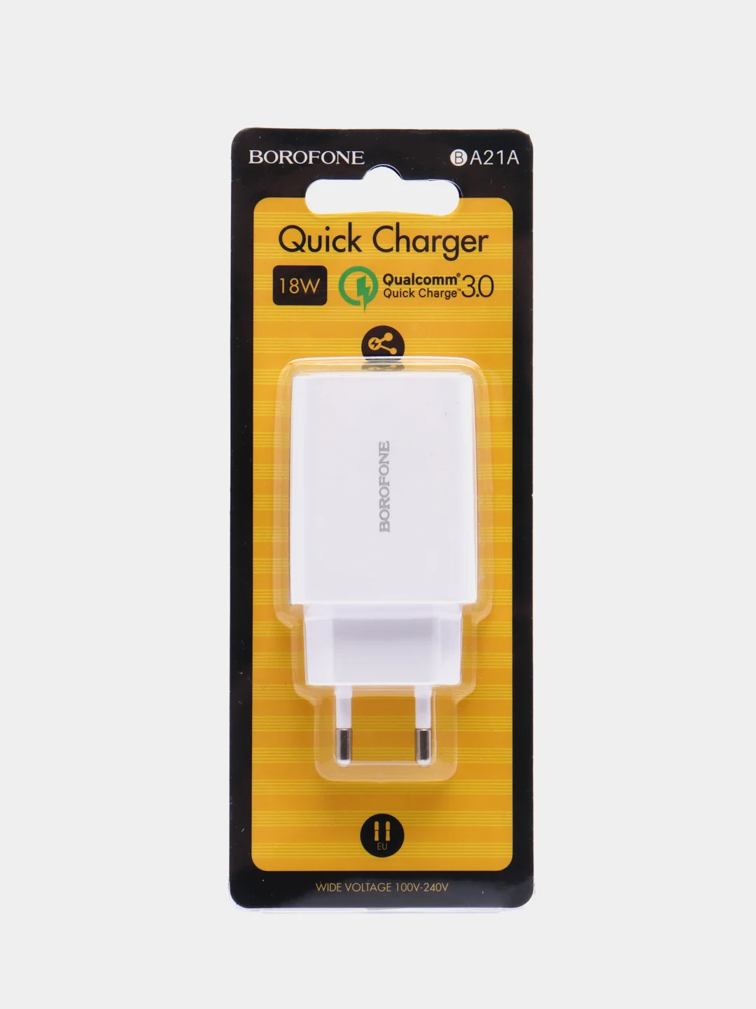 Белый зарядное устройство Borofone BA21A + кабель Type-C, Micro-USB (QC 3.0, 3A, 18W) для Android
