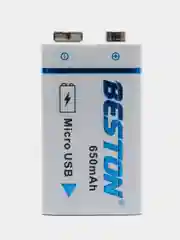 Крона аккумуляторная батарейка 9V, 650mAh, microUSB