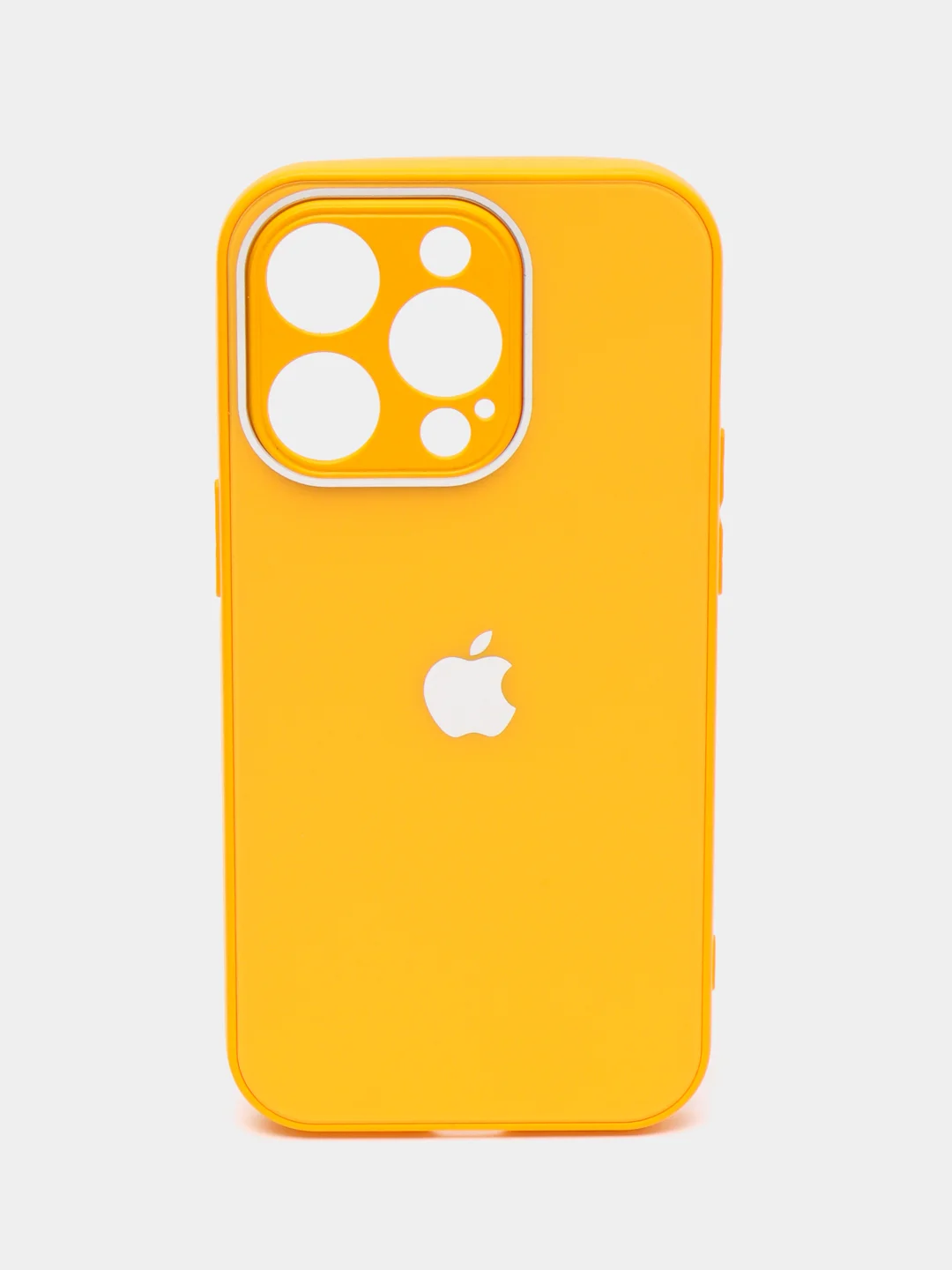 Горчичный силиконовый чехол на iPhone 14, 14 Plus, 14 Pro, 14 Pro Max, со стеклянной панелью