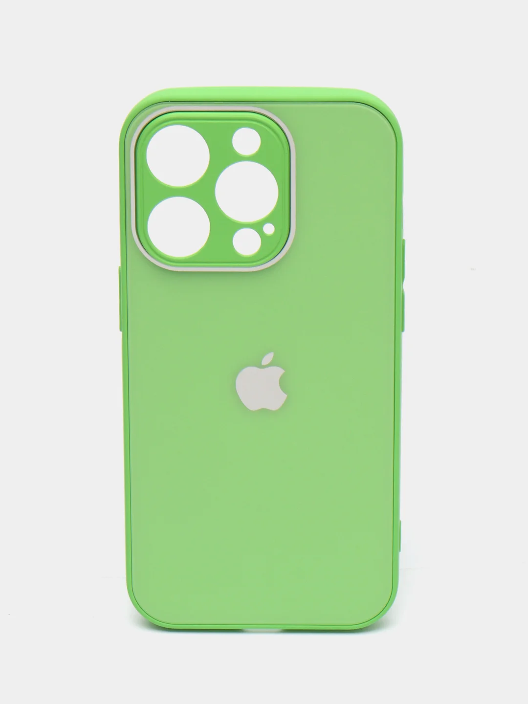 Лайм силиконовый чехол на iPhone 14, 14 Plus, 14 Pro, 14 Pro Max, со стеклянной панелью