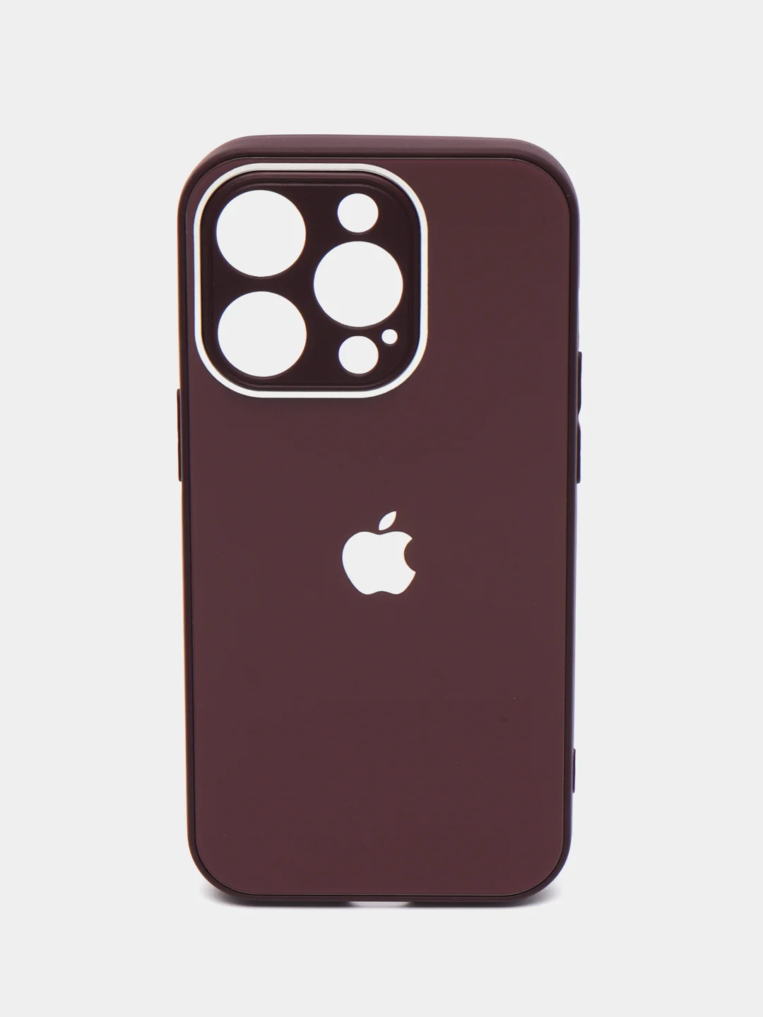 Тёмно-бордовый силиконовый чехол на iPhone 14, 14 Plus, 14 Pro, 14 Pro Max, со стеклянной панелью