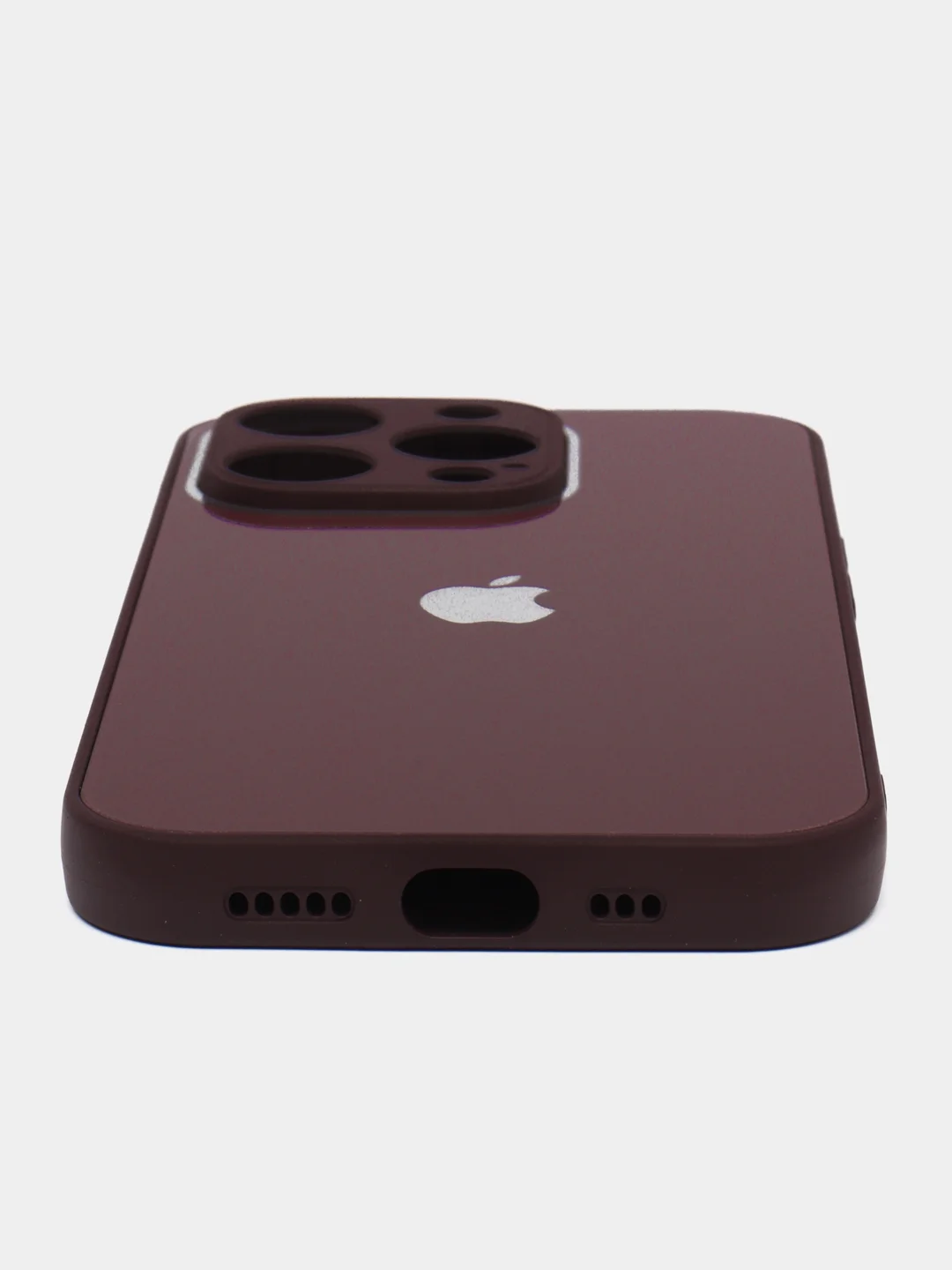 Тёмно-бордовый силиконовый чехол на iPhone 14, 14 Plus, 14 Pro, 14 Pro Max, со стеклянной панелью