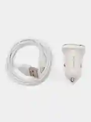 Белый автомобильное зарядное устройство Borofone BZ12A, BZ12B 18W + кабель для iPhone и Android