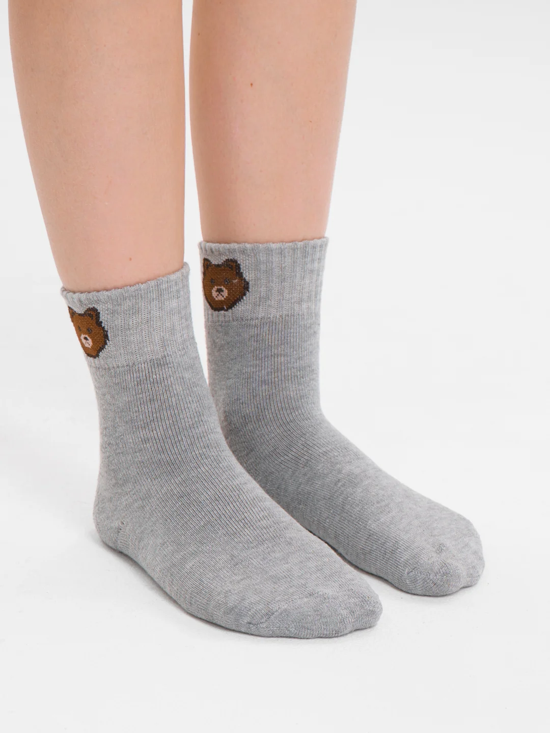 Коричневый носки женские, высокие, тёплые, с вышивкой "медведь" POOPSOCKS