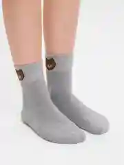 Коричневый носки женские, высокие, тёплые, с вышивкой "медведь" POOPSOCKS