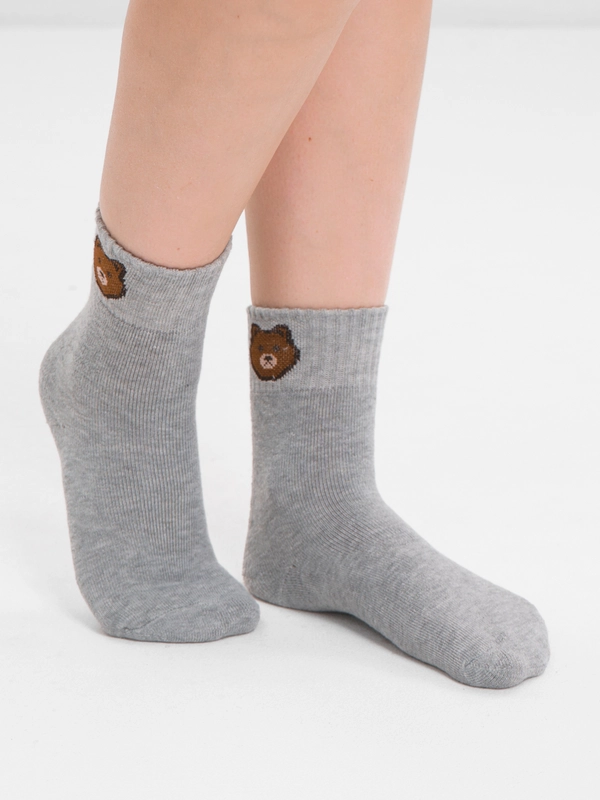 Носки женские, высокие, тёплые, с вышивкой "медведь" POOPSOCKS