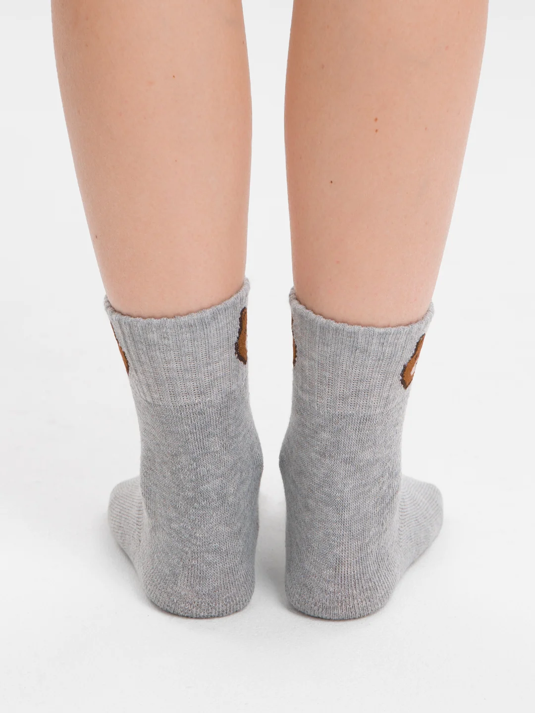 Коричневый носки женские, высокие, тёплые, с вышивкой "медведь" POOPSOCKS