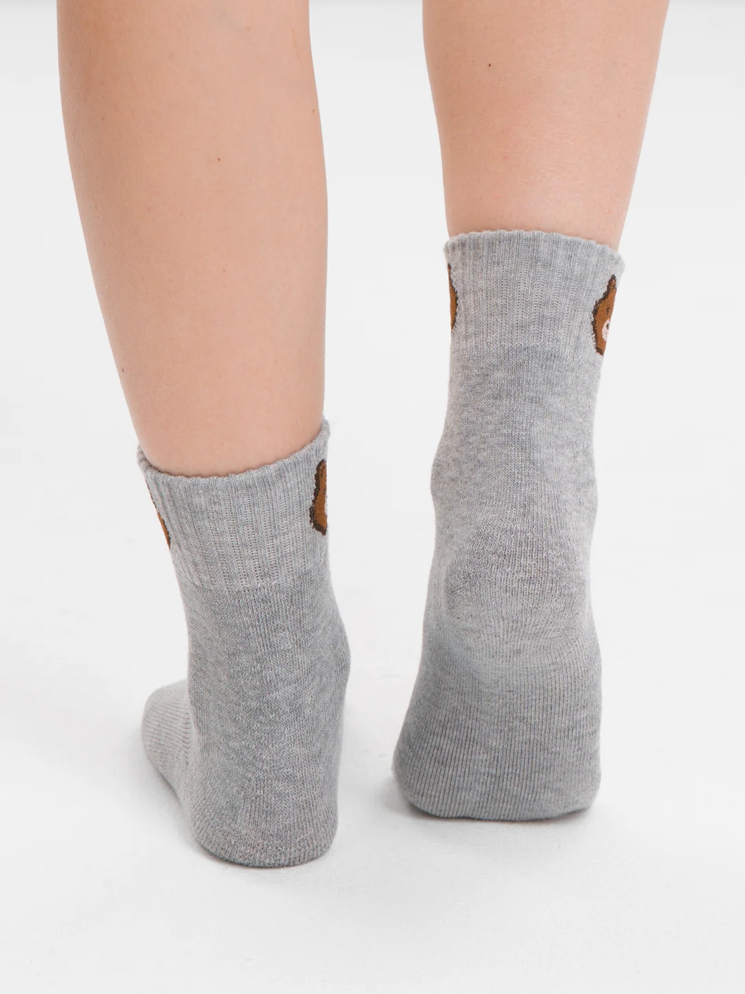 Коричневый носки женские, высокие, тёплые, с вышивкой "медведь" POOPSOCKS
