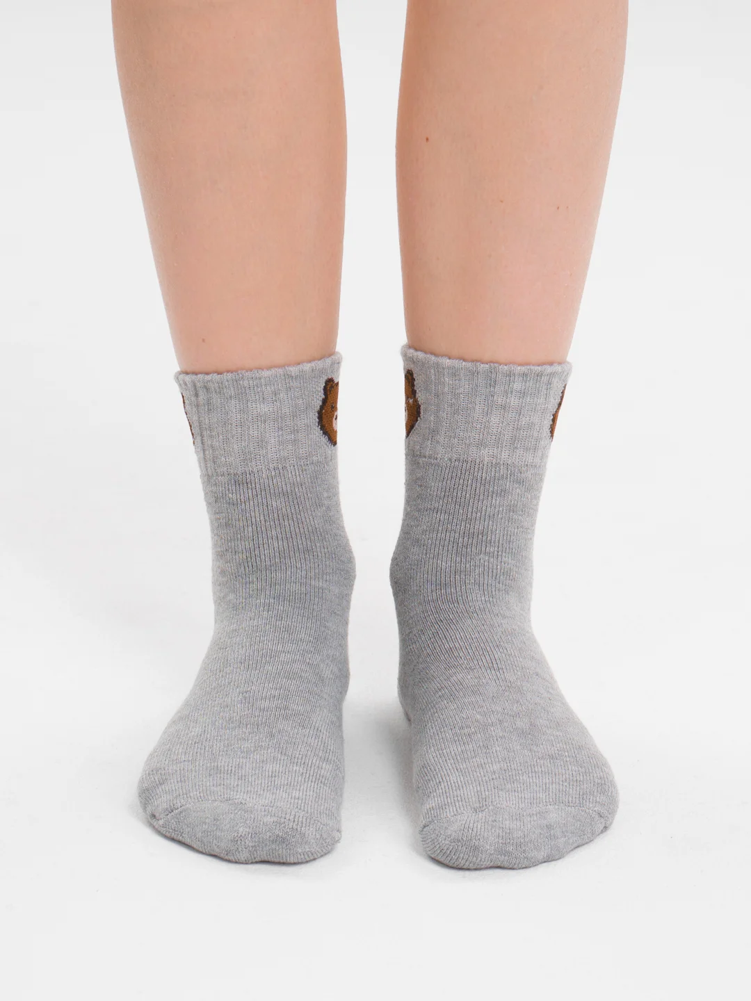 Коричневый носки женские, высокие, тёплые, с вышивкой "медведь" POOPSOCKS