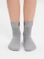 Коричневый носки женские, высокие, тёплые, с вышивкой "медведь" POOPSOCKS