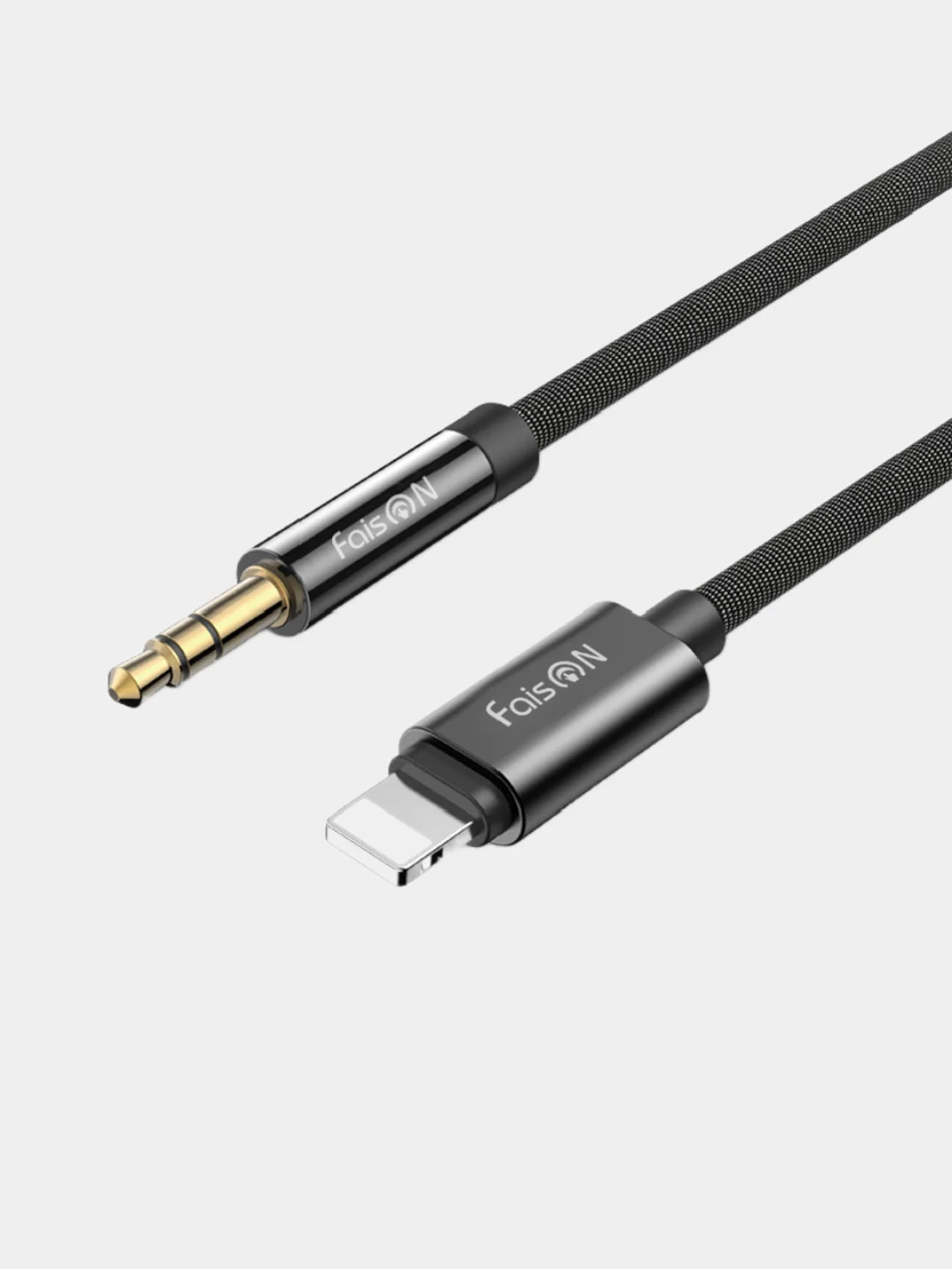 Черный кабель AUX Jack 3.5 мм, Lightning, FaisON K-Y17, аудиокабель для айфона, 1.2 м