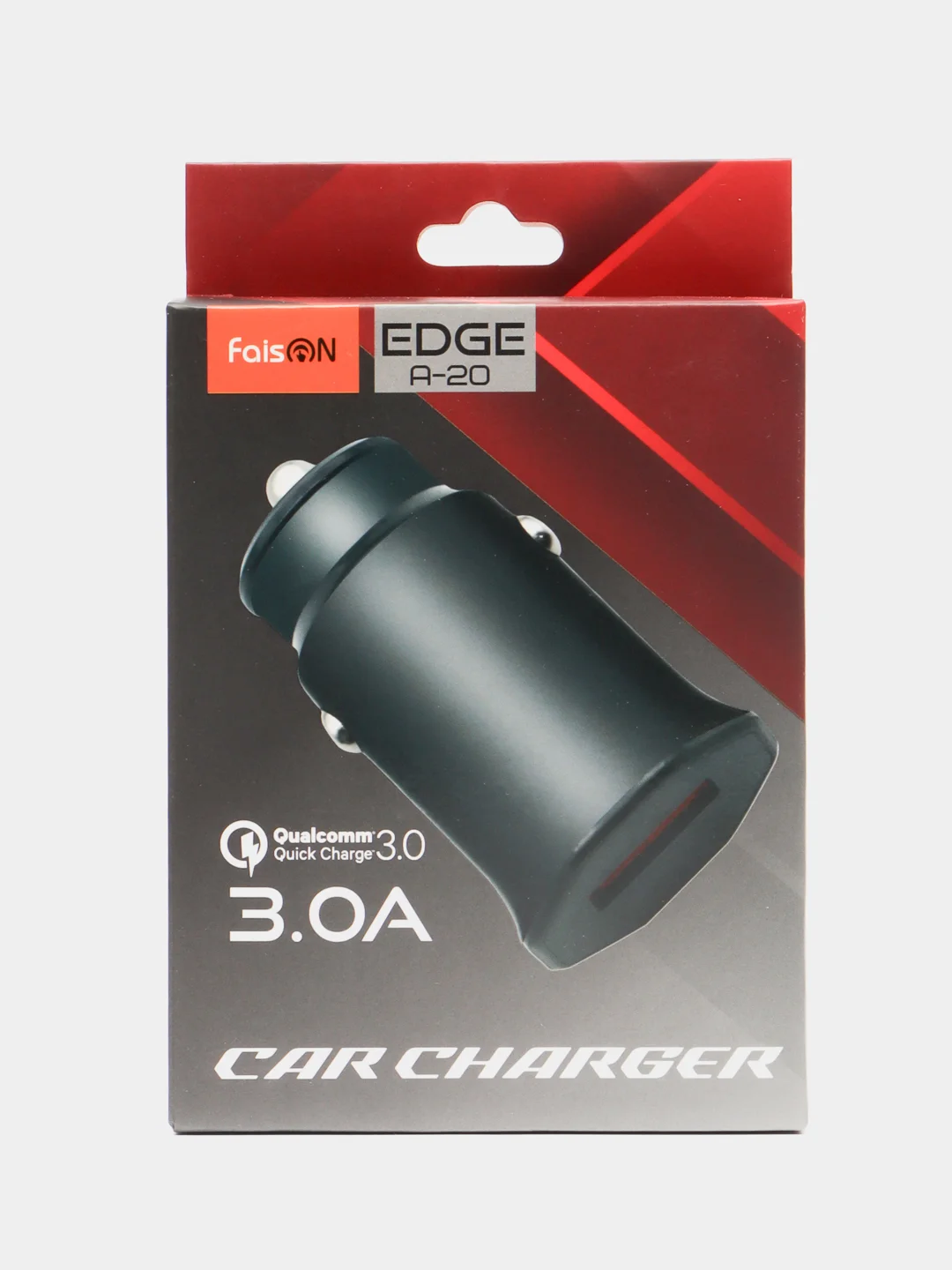 Черный блок питания автомобильный 1 USB FaisON EDGE A-20, 3.0A, QC3.0, быстрая зарядка