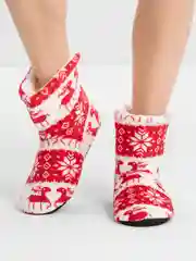 Красный домашние утепленные тапочки-сапожки