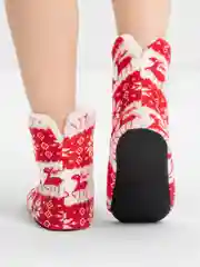 Красный домашние утепленные тапочки-сапожки