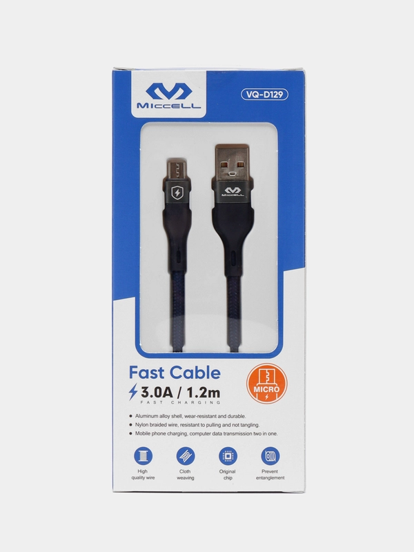 Кабель зарядный micro-USB, нейлон, 1,2 м, Miccell VQ-D129