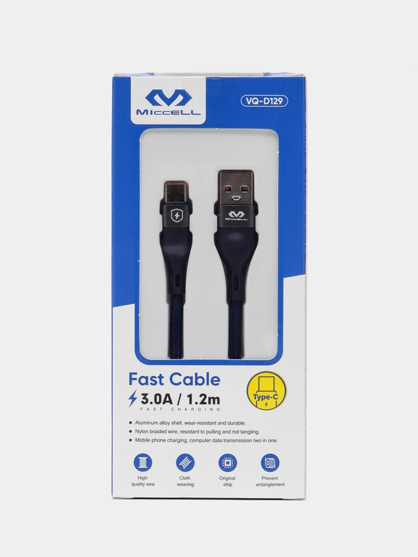 Кабель зарядный Type-C, нейлон, 1,2 м, Miccell VQ-D129