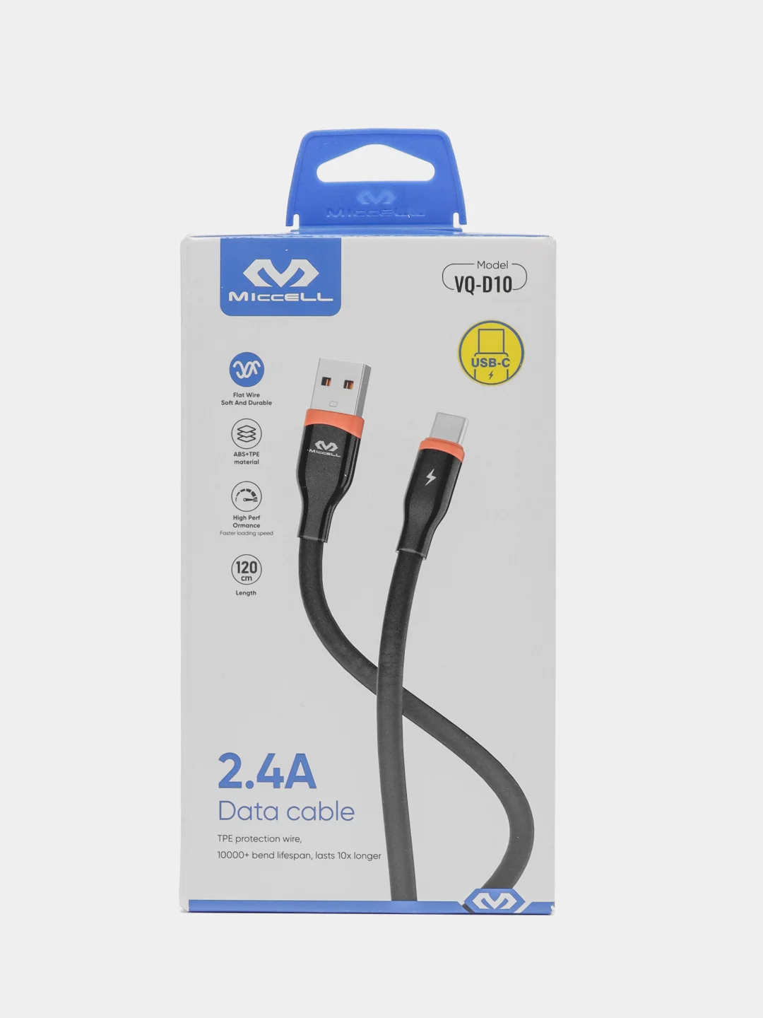 Черный кабель зарядный Type-c 1,2 м, Miccell VQ-D10