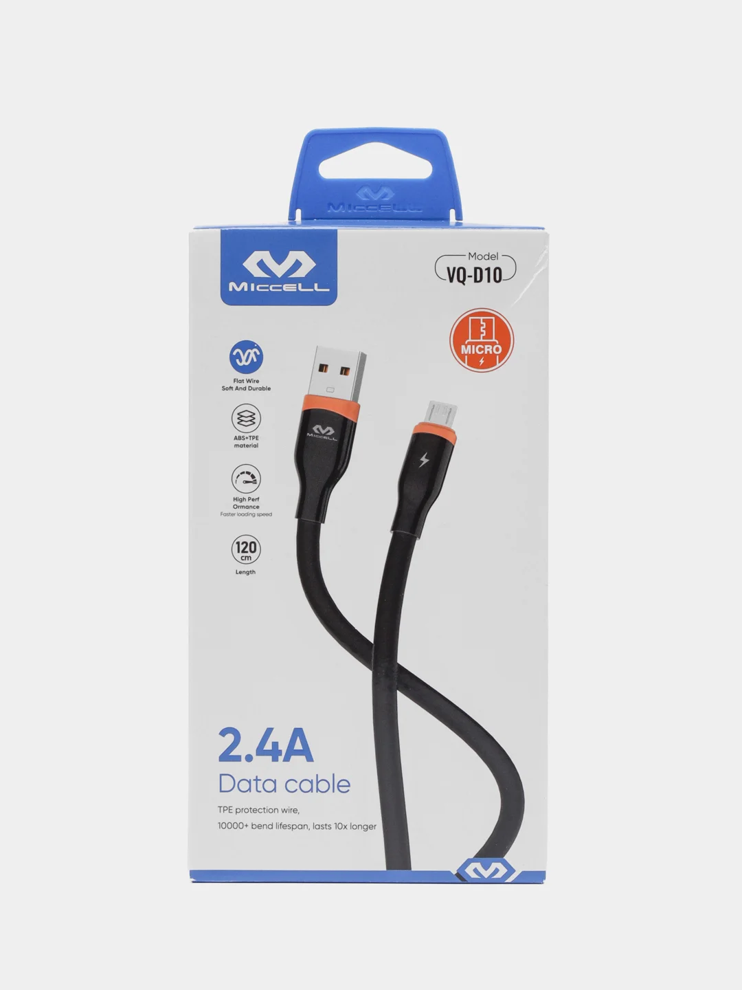 Черный кабель зарядный micro-USB, 1,2 м, Miccell VQ-D10