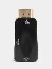 Черный портативный адаптер переходник конвертер HDMI - VGA с аудио выходом 3,5 mm