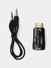 Черный портативный адаптер переходник конвертер HDMI - VGA с аудио выходом 3,5 mm