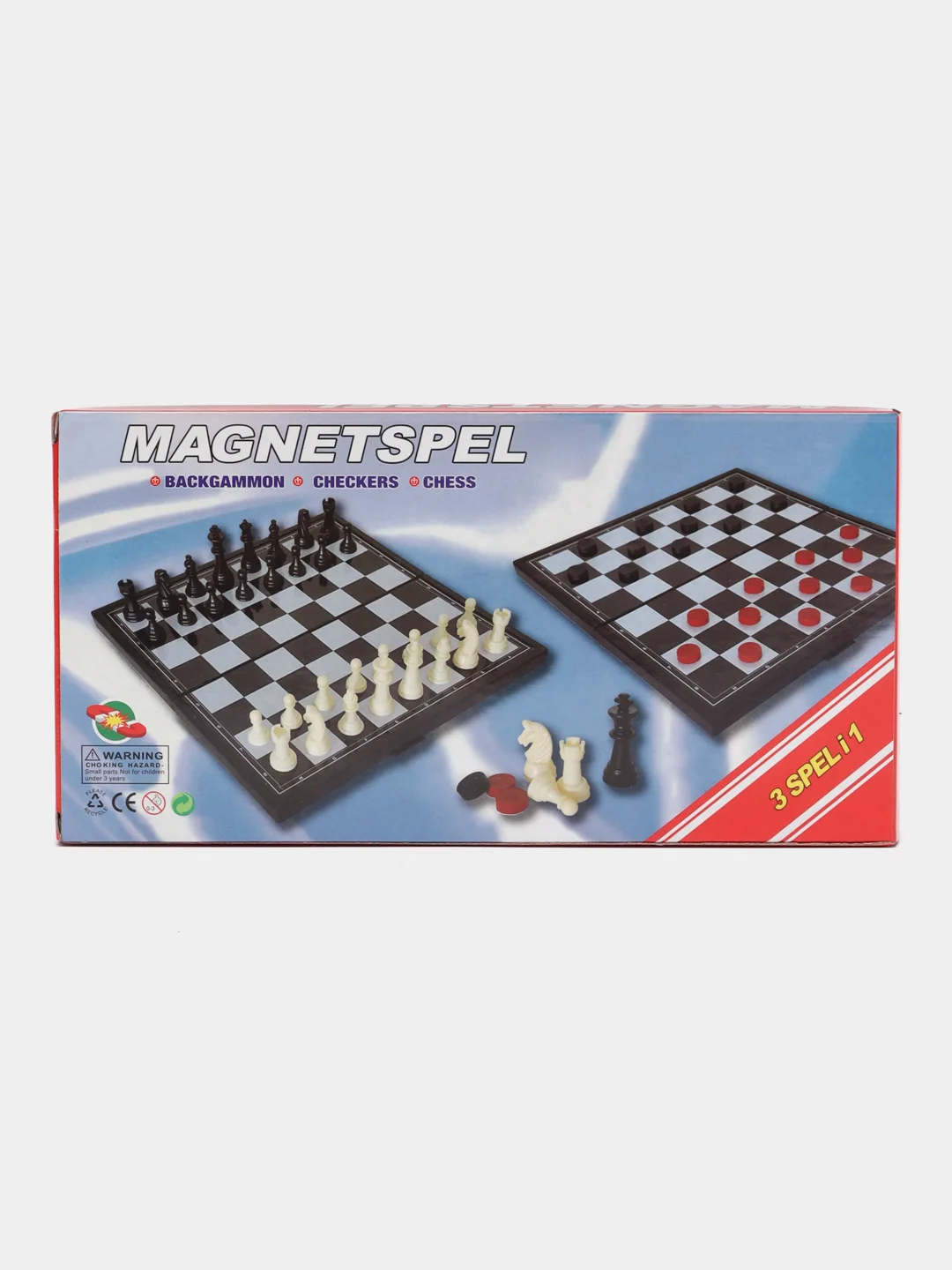 Игра настольная "Шахматы 3 в 1", магнитная доска, 20*20 см, чёрно-белые