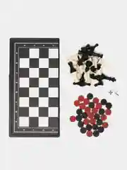 Игра настольная "Шахматы 3 в 1", магнитная доска, 20*20 см, чёрно-белые