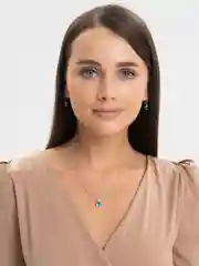 Голубой комплект серьги и цепочка, с камнем