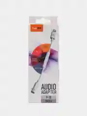 Белый переходник AUX на iPhone Lightning FaisON P-18 с регулятором громкости, 12 см