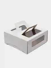 Белый коробка для торта, 4 окна с ручками, 31 х 31 х 13