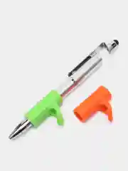 Серебряный ручка шариковая со стилусом для смартфона, с резиновым держателем, цвет стержня синий
