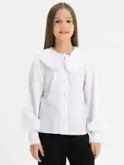 Белый школьная блузка для девочки, хлопок