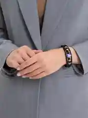 Бронзовый браслет кожаный,Знаки зодиака .Ругулируемый, светящийся