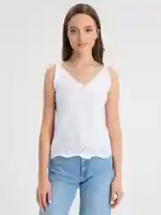 Белый майка, топ с ажурной каймой