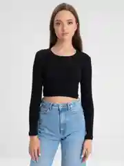 Черный топ с длинными рукавами, в рубчик