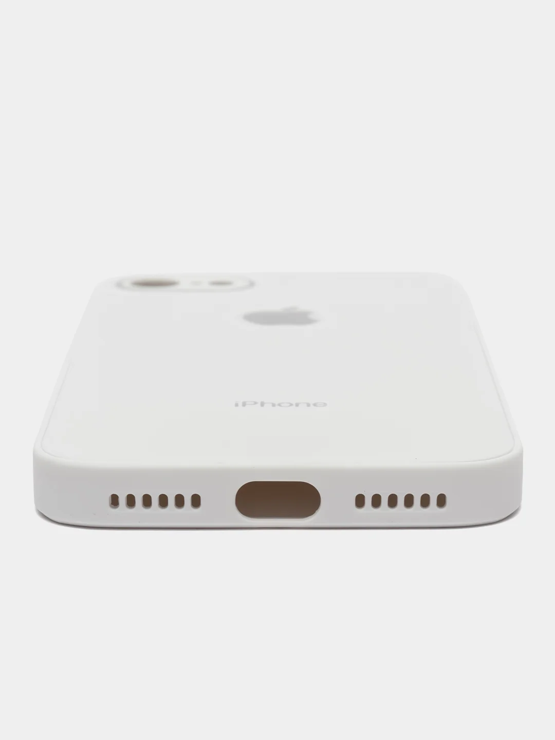 Белый чехол силиконовый для iPhone 7 / 8 / 11 / 12 / 13 / 14 / Plus / Pro Max, со стеклянной панелью