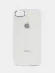 Белый чехол силиконовый для iPhone 7 / 8 / 11 / 12 / 13 / 14 / Plus / Pro Max, со стеклянной панелью