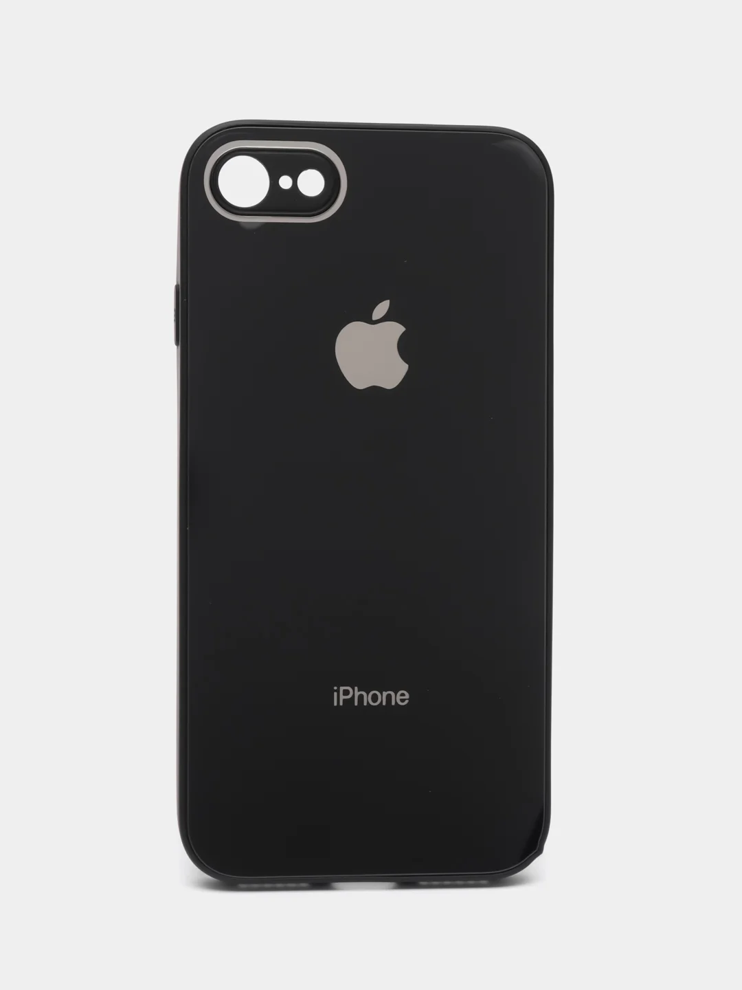 Черный чехол силиконовый для iPhone 7 / 8 / 11 / 12 / 13 / 14 / Plus / Pro Max, со стеклянной панелью