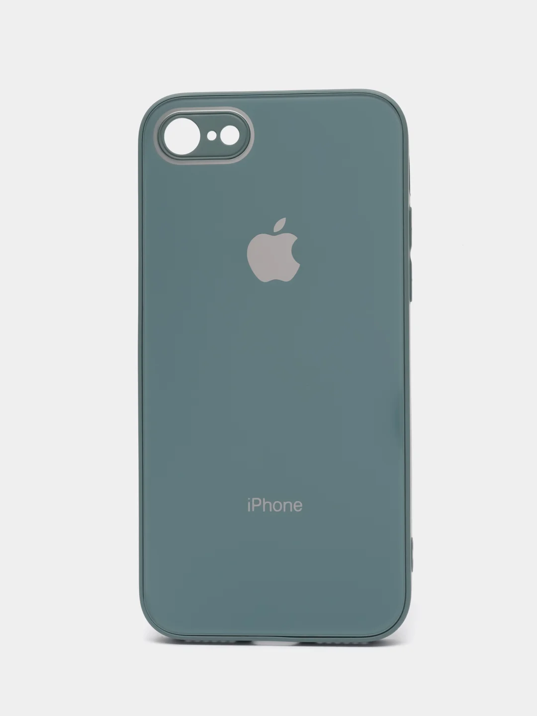 Зеленый чехол силиконовый для iPhone 7 / 8 / 11 / 12 / 13 / 14 / Plus / Pro Max, со стеклянной панелью