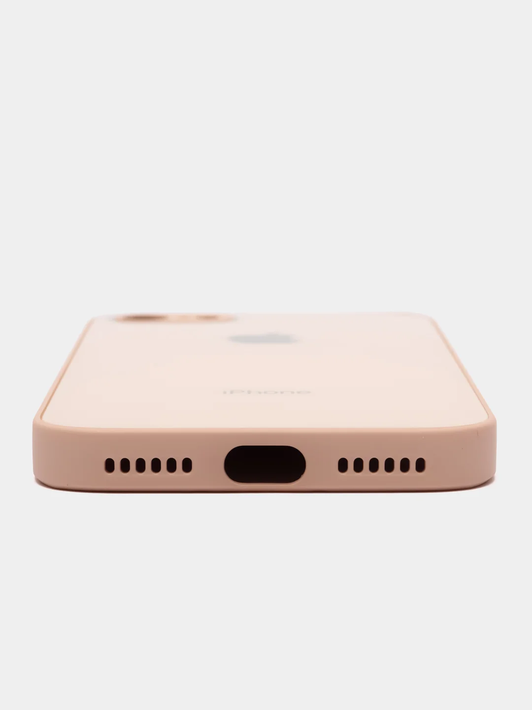 Кремовый чехол силиконовый для iPhone 7 / 8 / 11 / 12 / 13 / 14 / Plus / Pro Max, со стеклянной панелью
